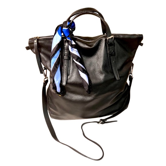 NICOLI Handbags - Made in Italy Leather Zip Top Double Handle Tote Crossbody & Silk Scarf